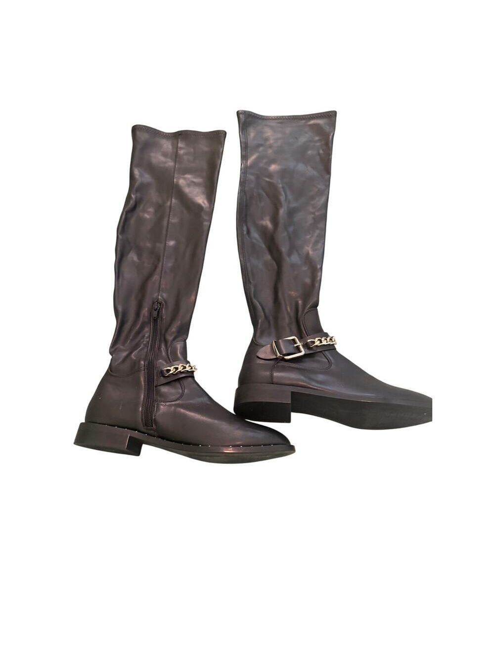 Zara Trafaluc Over Knee b lack Sock Boot Faux Leather. 6.5